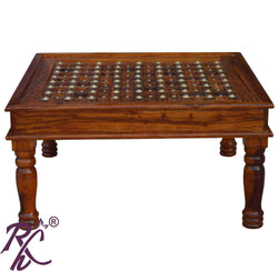 Solid Wooden Wood Bakhra Design Square Shape Coffee Table