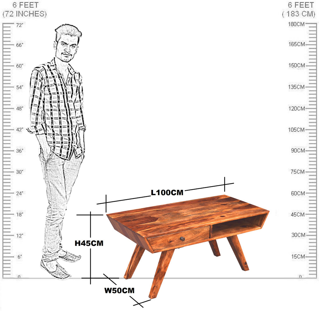 Solid Wood Ellen Coffee Table With Drawer