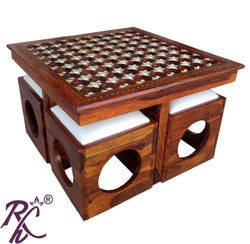 Solid Wood Brass Bakhra Design Coffee Table