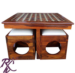 Solid Wood Brass Bakhra Design Coffee Table