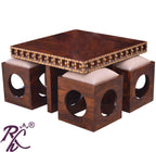 Trendy L+T Design Center Table Sq. 4 Pcs Stool Set Wooden Top