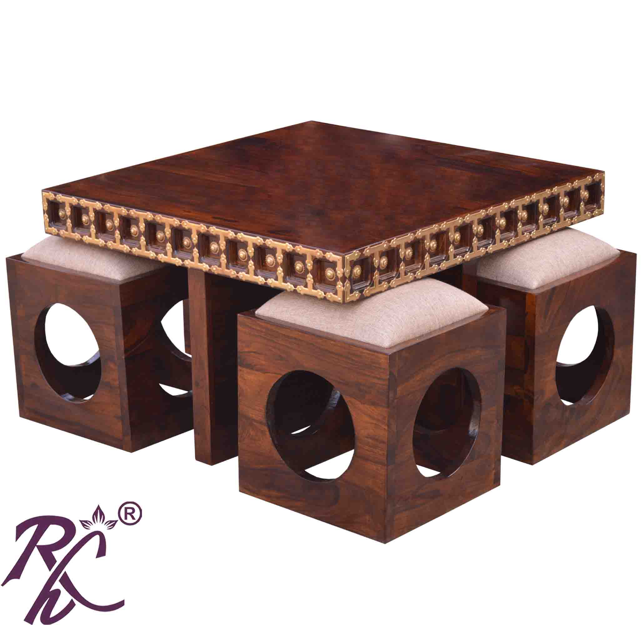 Trendy L+T Design Center Table Sq. 4 Pcs Stool Set Wooden Top
