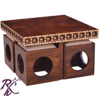 Trendy L+T Design Center Table Sq. 4 Pcs Stool Set Wooden Top