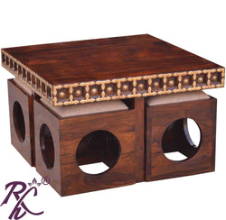 Trendy L+T Design Center Table Sq. 4 Pcs Stool Set Wooden Top