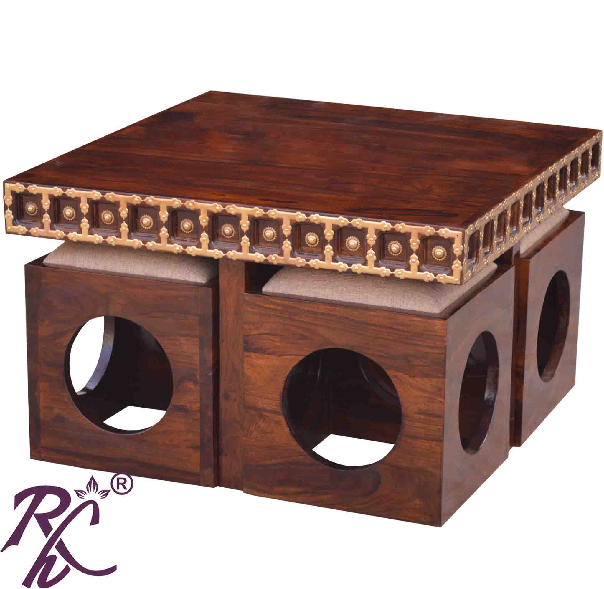 Trendy L+T Design Center Table Sq. 4 Pcs Stool Set Wooden Top