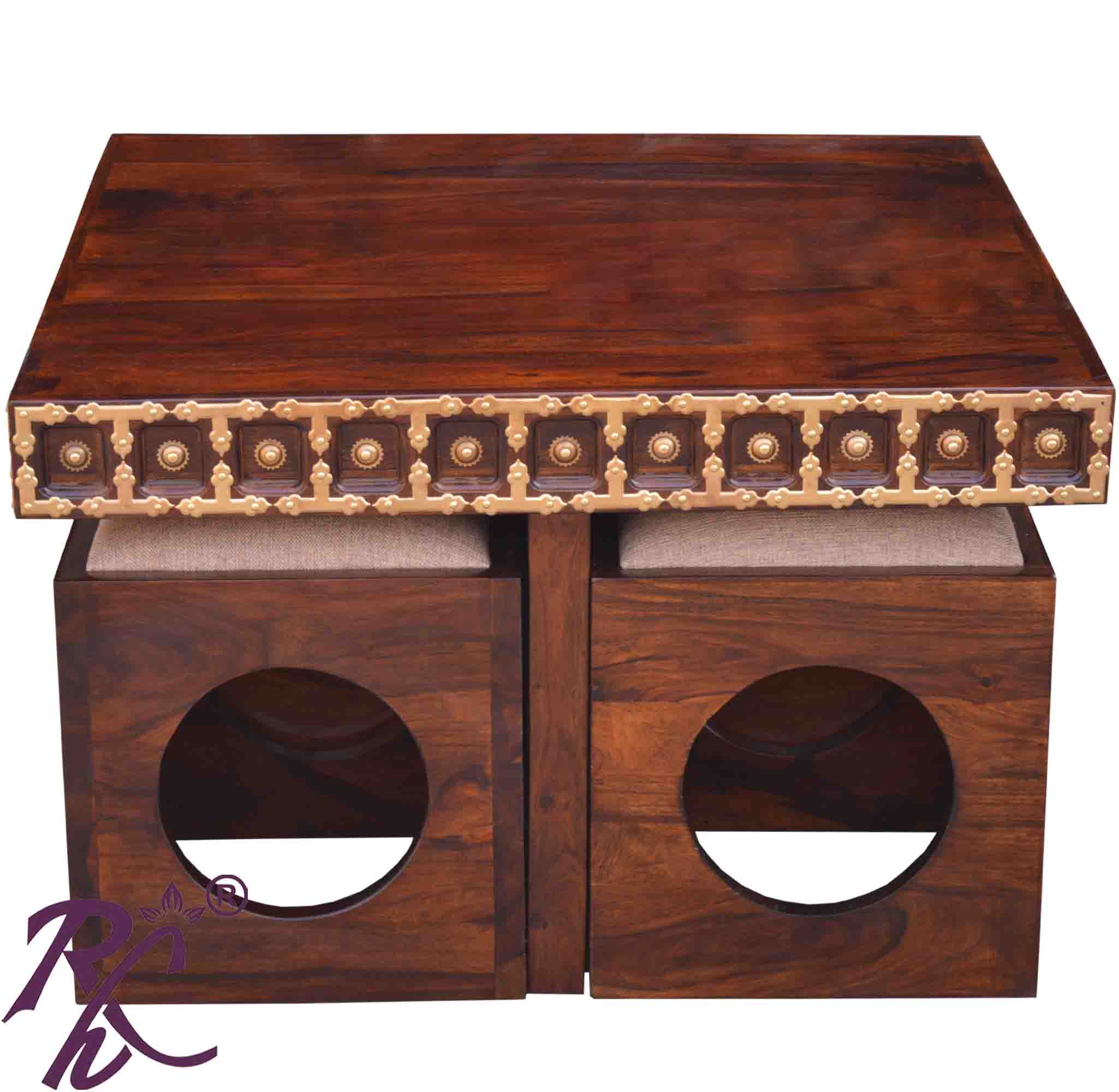 Trendy L+T Design Center Table Sq. 4 Pcs Stool Set Wooden Top