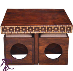 Trendy L+T Design Center Table Sq. 4 Pcs Stool Set Wooden Top