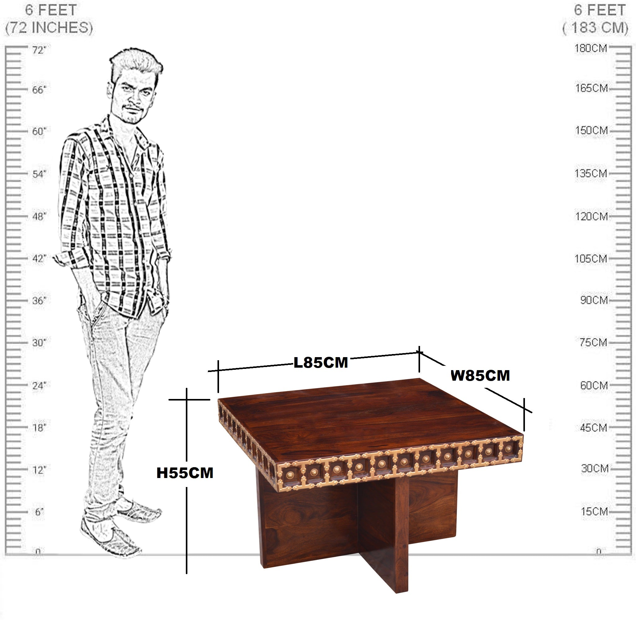 Trendy L+T Design Center Table Sq. 4 Pcs Stool Set Wooden Top