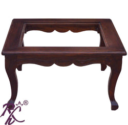 Solid Wood Square Shape Centre Table Glass Top