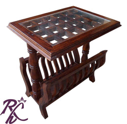 Solid Wood Wooden Check Design Top Centre Table Small