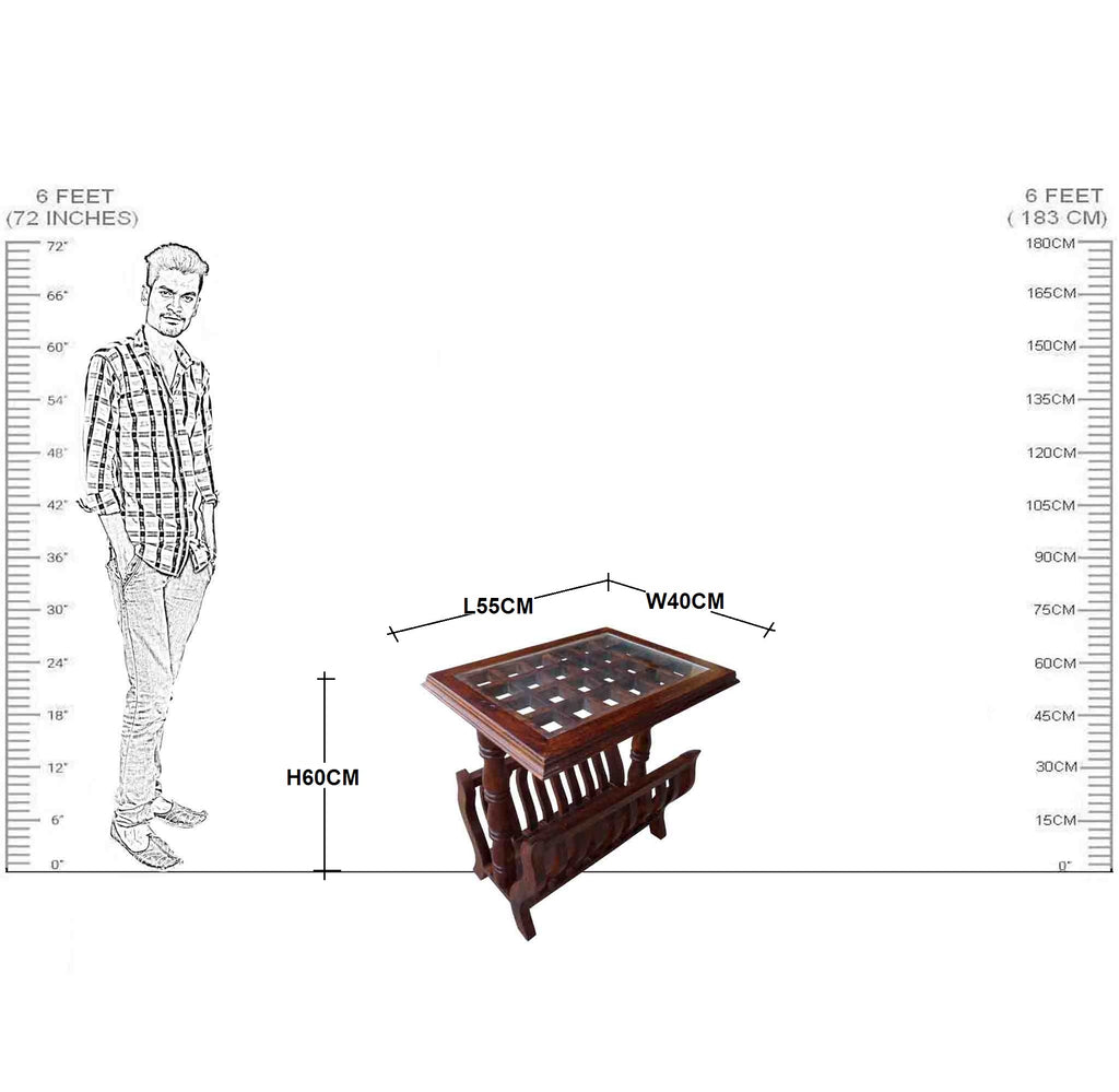 Solid Wood Wooden Check Design Top Centre Table Small