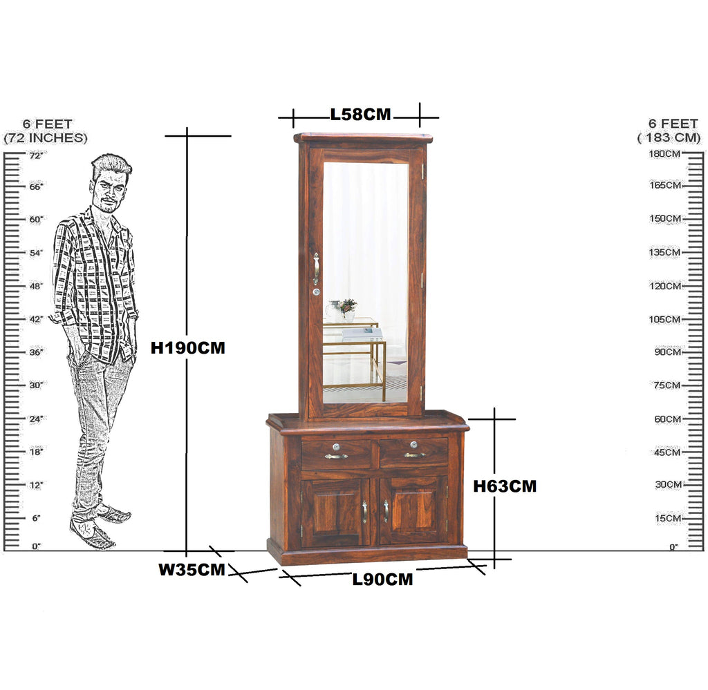Solid Wooden Dresser Almirah With Stool