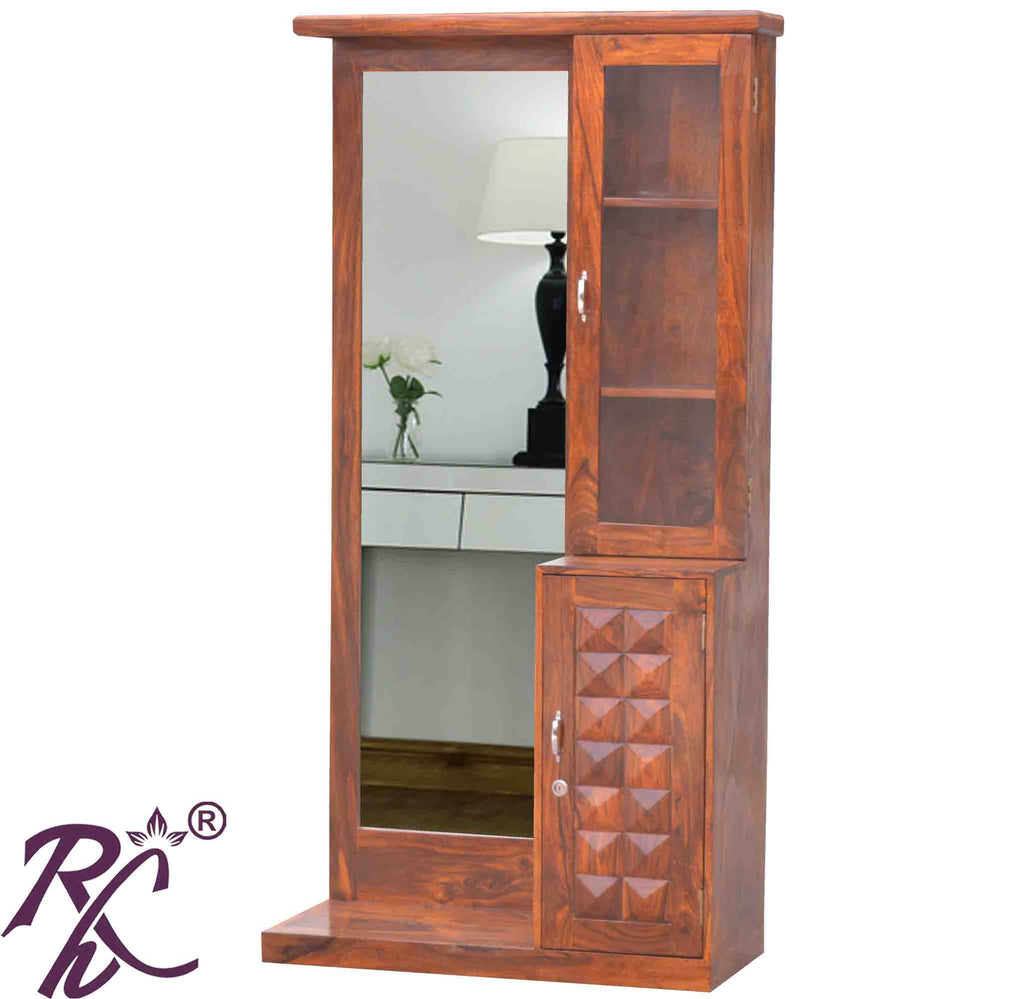 Solid Wooden  Diamond Door Design Dresser With Stool