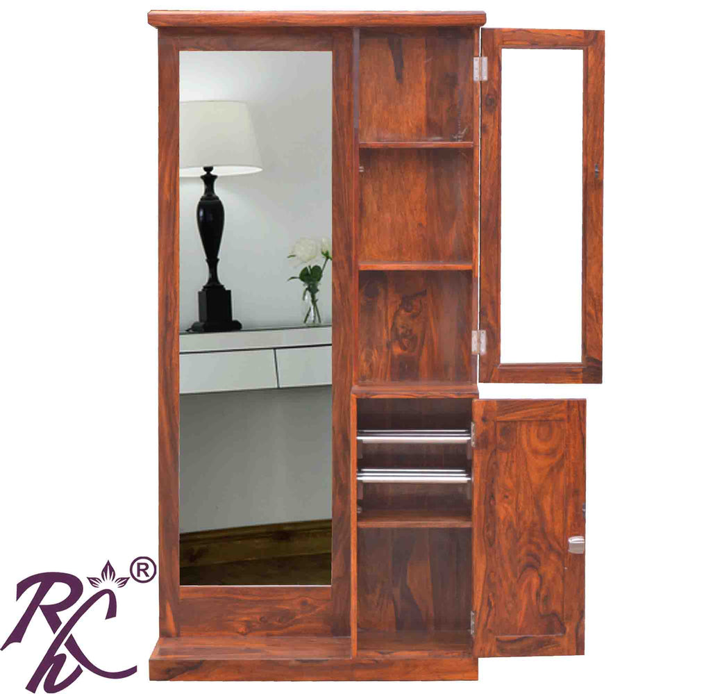 Solid Wooden  Diamond Door Design Dresser With Stool