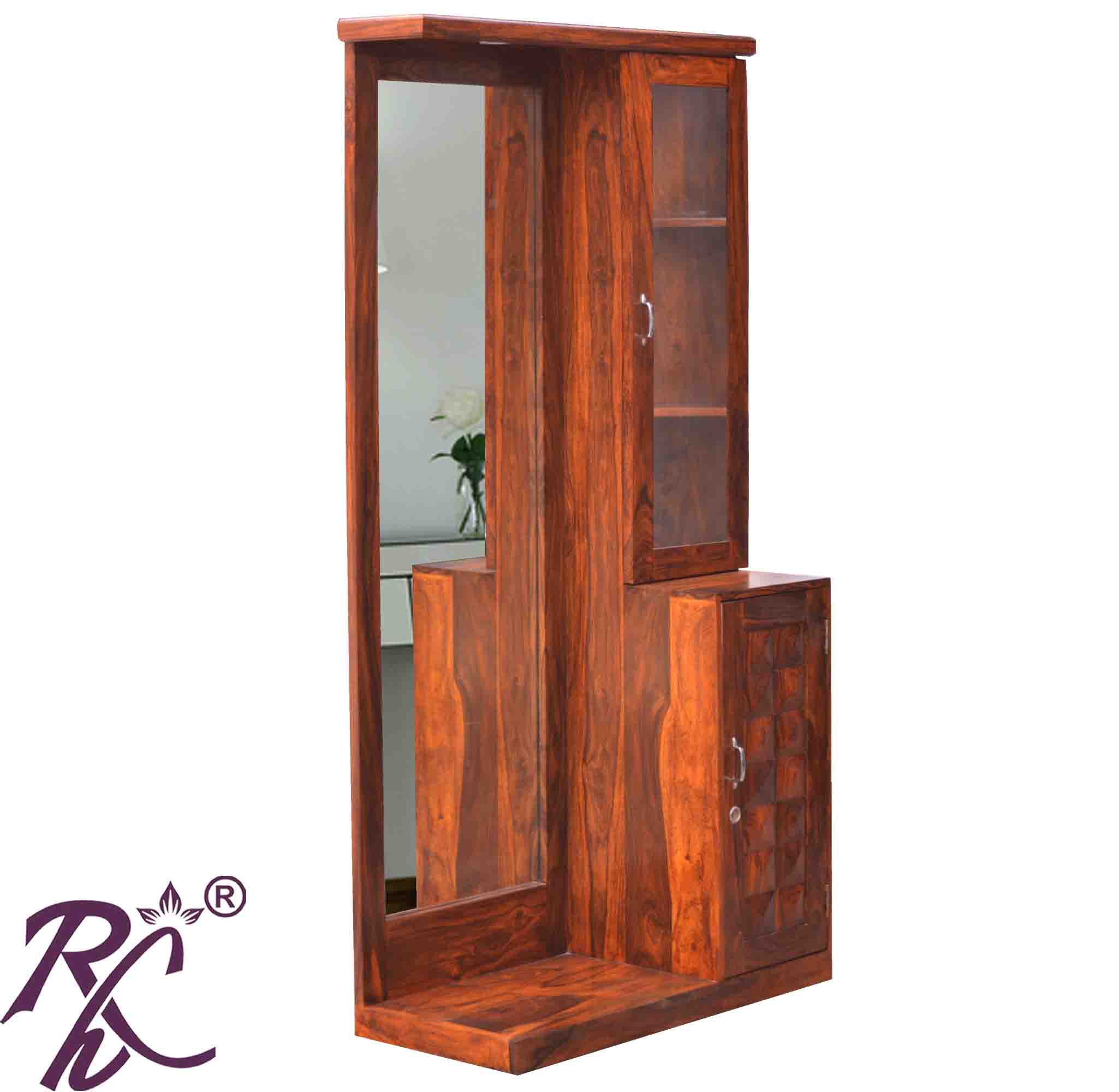 Solid Wooden  Diamond Door Design Dresser With Stool