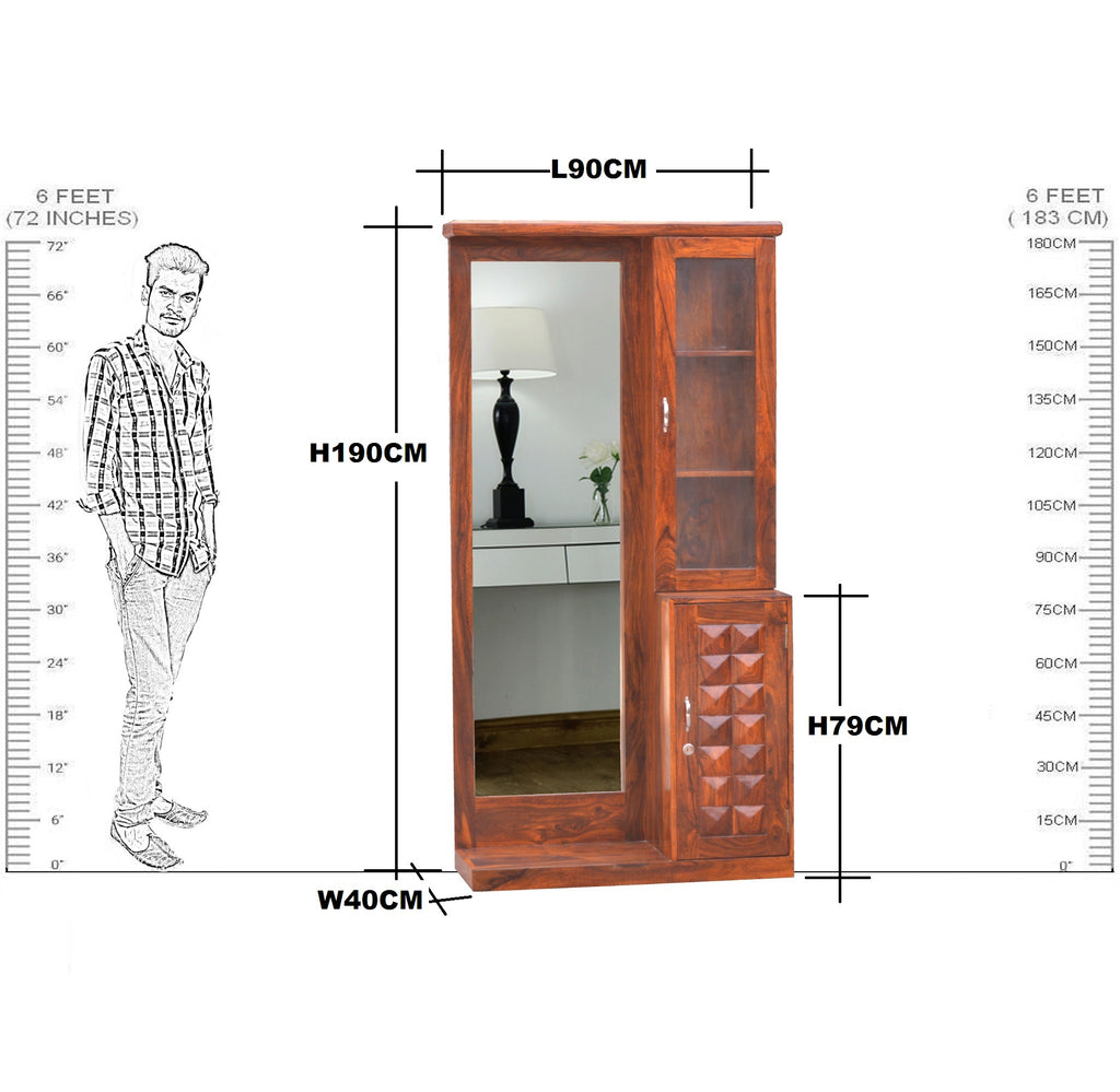 Solid Wooden  Diamond Door Design Dresser With Stool