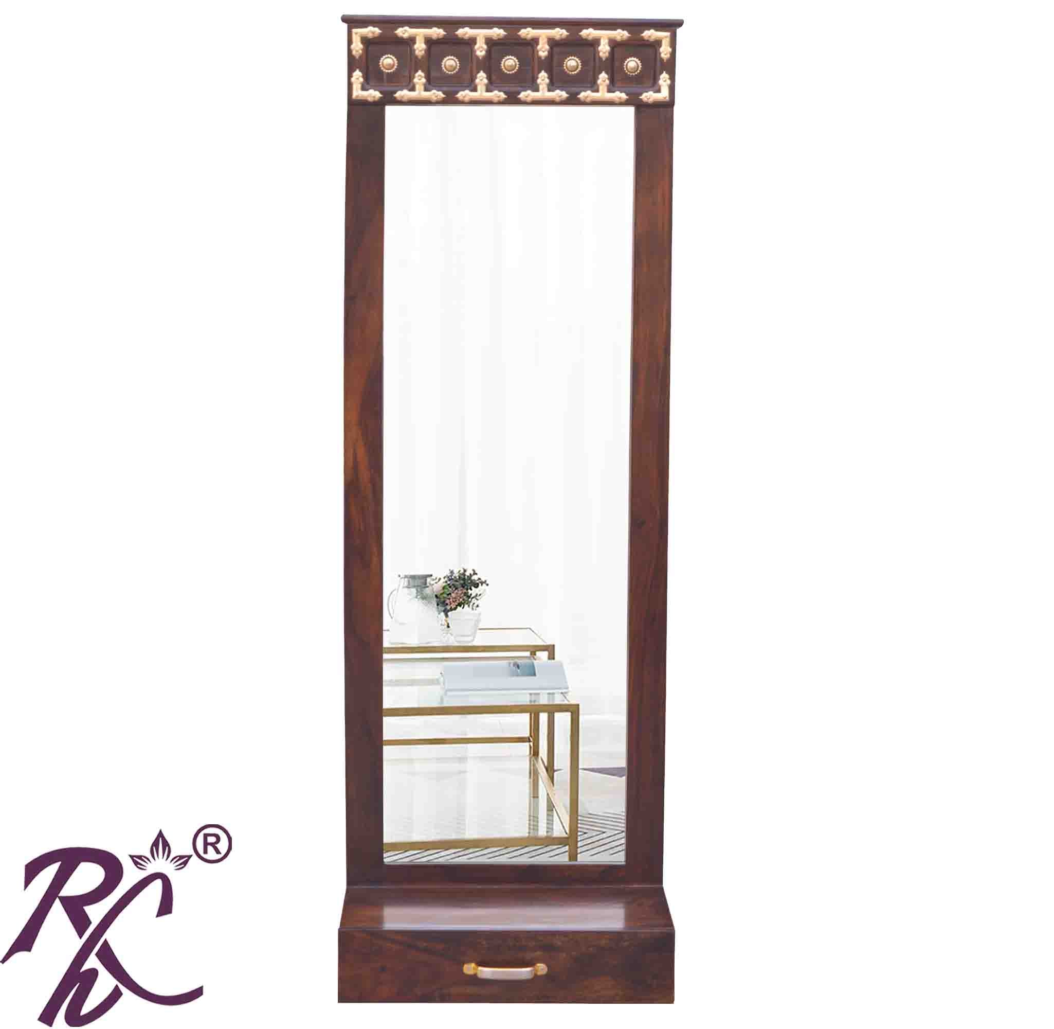Solid Wood Brass Work L+T Design1 Drawer Mirror Dresser