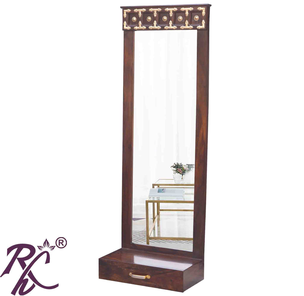 Solid Wood Brass Work L+T Design1 Drawer Mirror Dresser