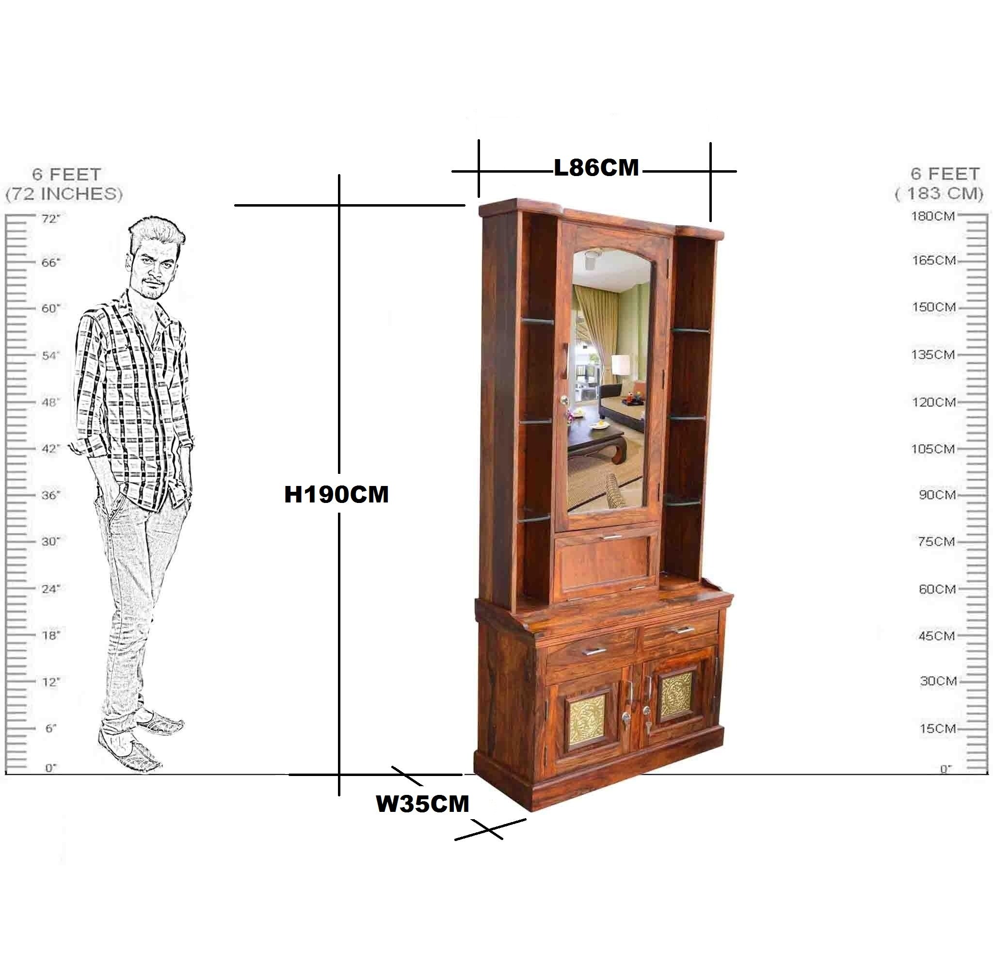 Solid Wood Pitel Bakhra Design Dressing Table With Stool