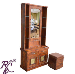 Solid Wood Pitel Bakhra Design Dressing Table With Stool