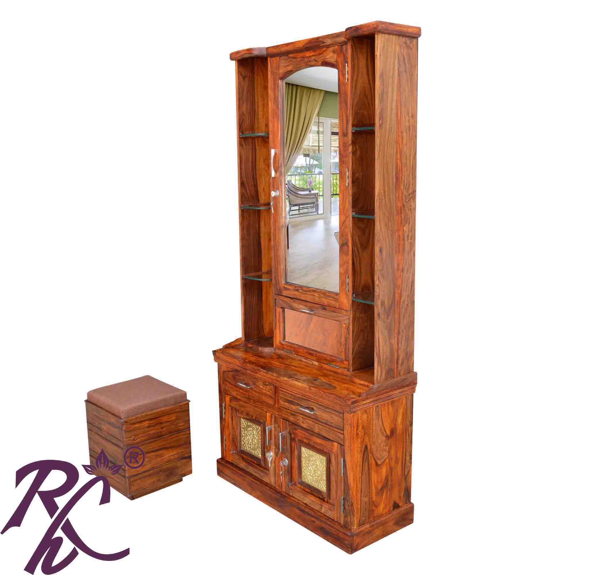 Solid Wood Pitel Bakhra Design Dressing Table With Stool