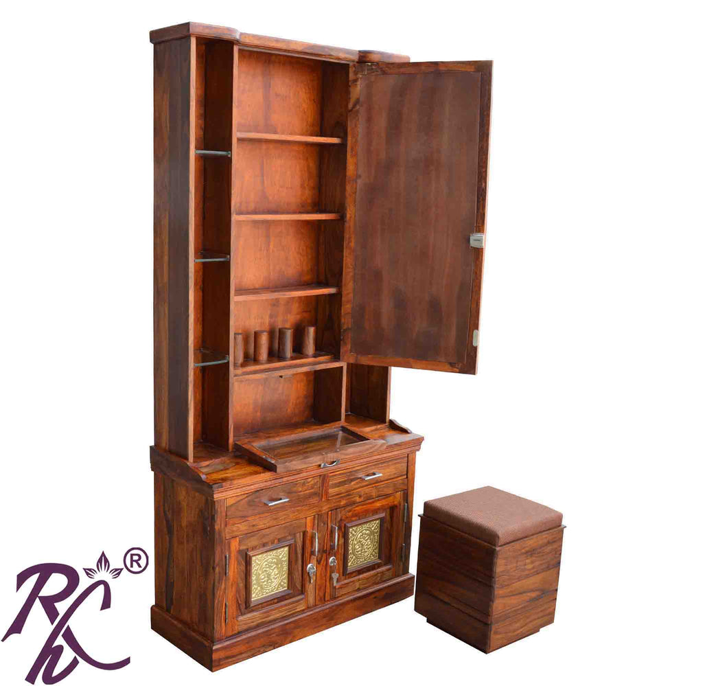 Solid Wood Pitel Bakhra Design Dressing Table With Stool