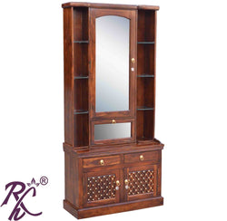 Solid Wood Brass Jiksa Jali Design Dressing Table With Stool