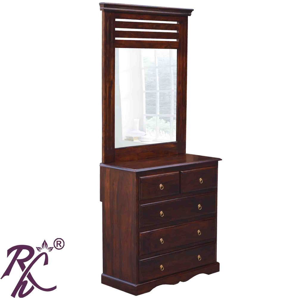 Solid Wood Stripe Design 5 Drawer Dresser With Stool