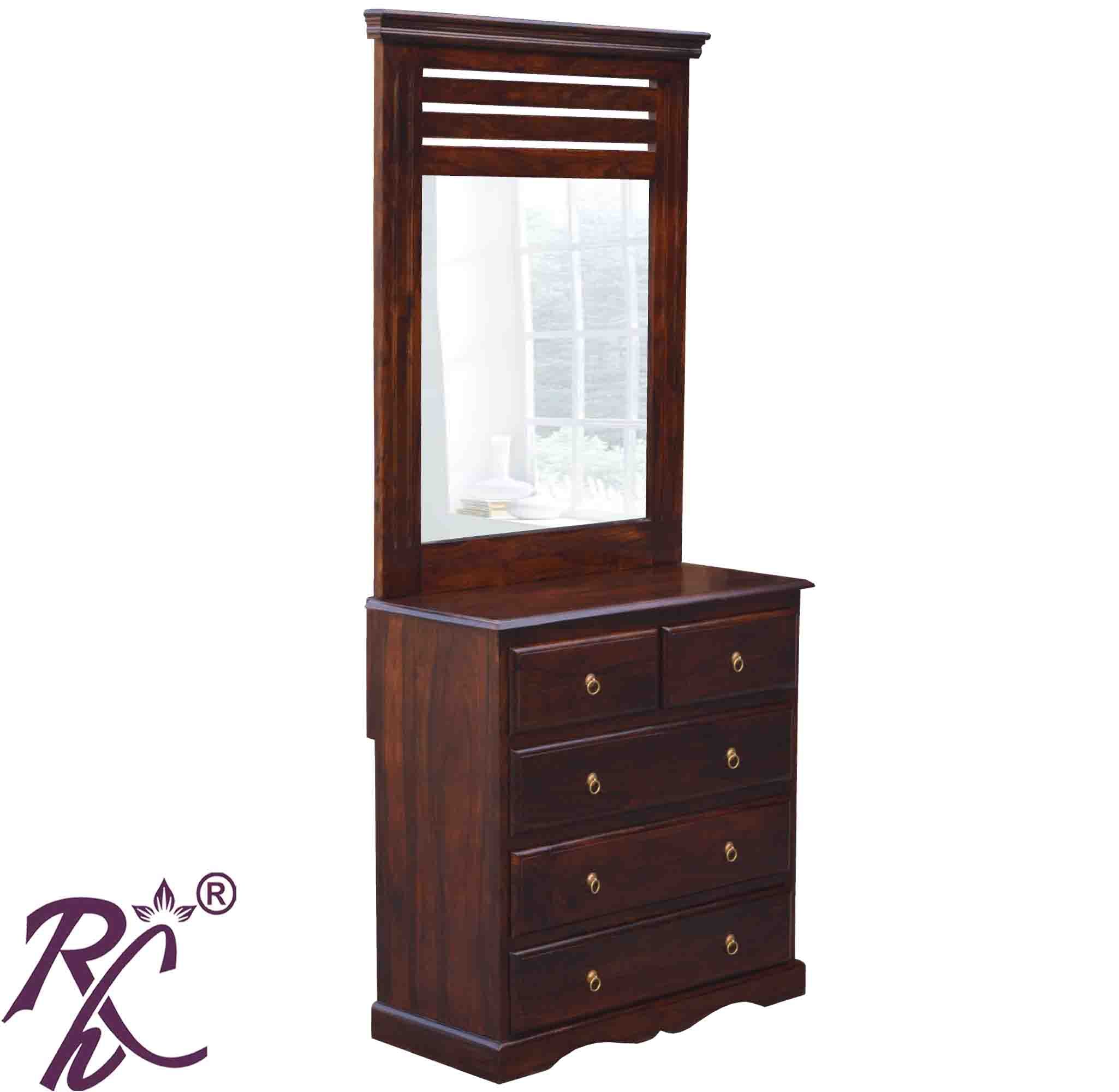 Solid Wood Stripe Design 5 Drawer Dresser With Stool
