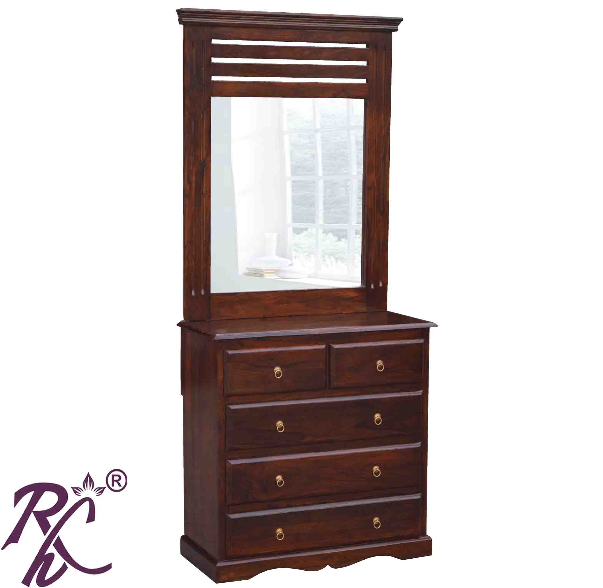 Solid Wood Stripe Design 5 Drawer Dresser With Stool