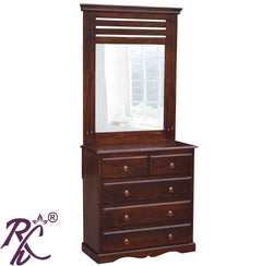 Solid Wood Stripe Design 5 Drawer Dresser With Stool