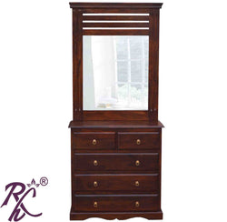 Solid Wood Stripe Design 5 Drawer Dresser With Stool