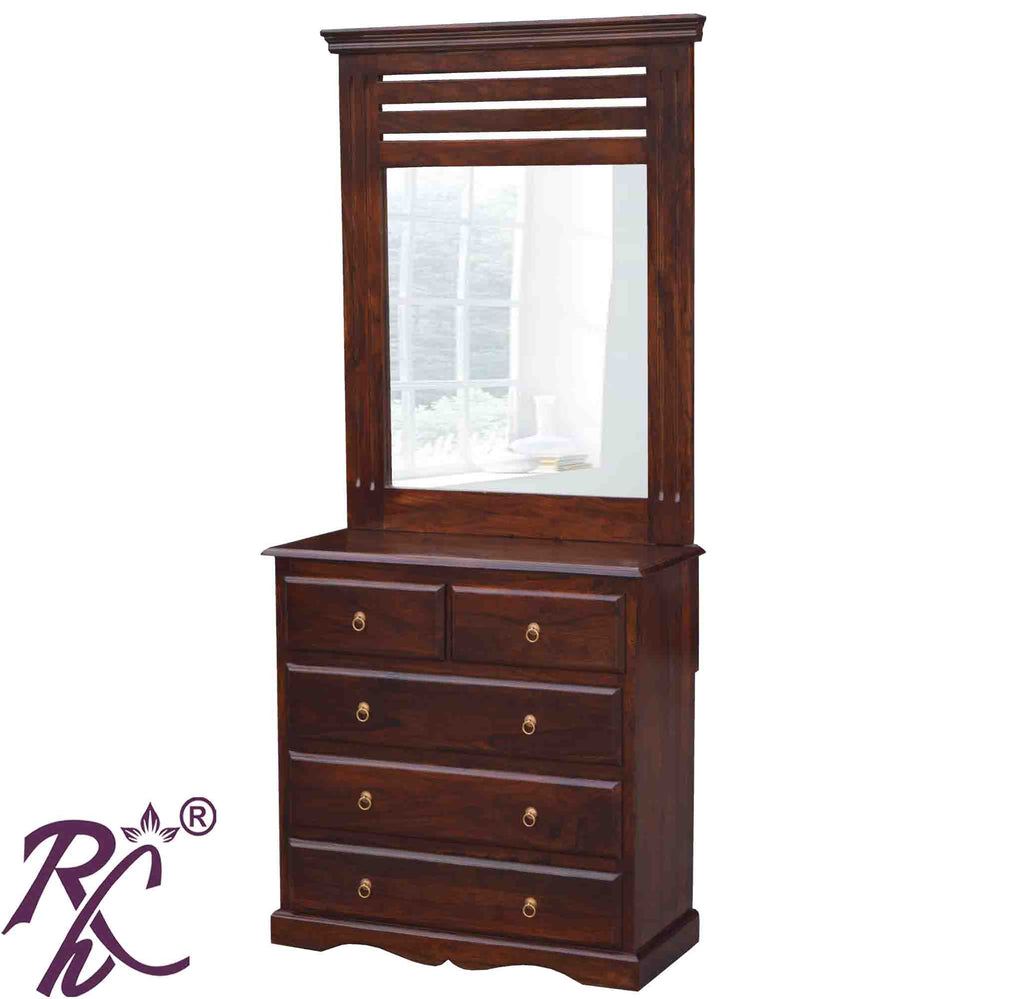 Solid Wood Stripe Design 5 Drawer Dresser With Stool
