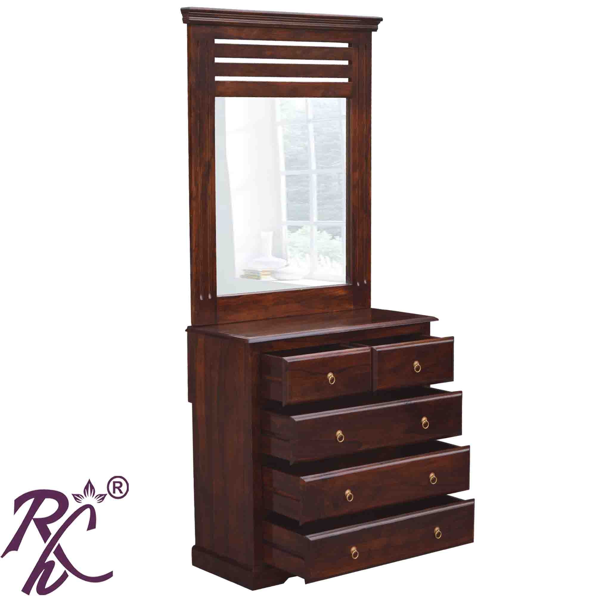 Solid Wood Stripe Design 5 Drawer Dresser With Stool