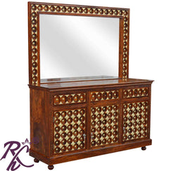 Solid Wood Brass Design 3 Drawer 3 Door Dresser Large