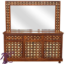 Solid Wood Brass Design 3 Drawer 3 Door Dresser Large