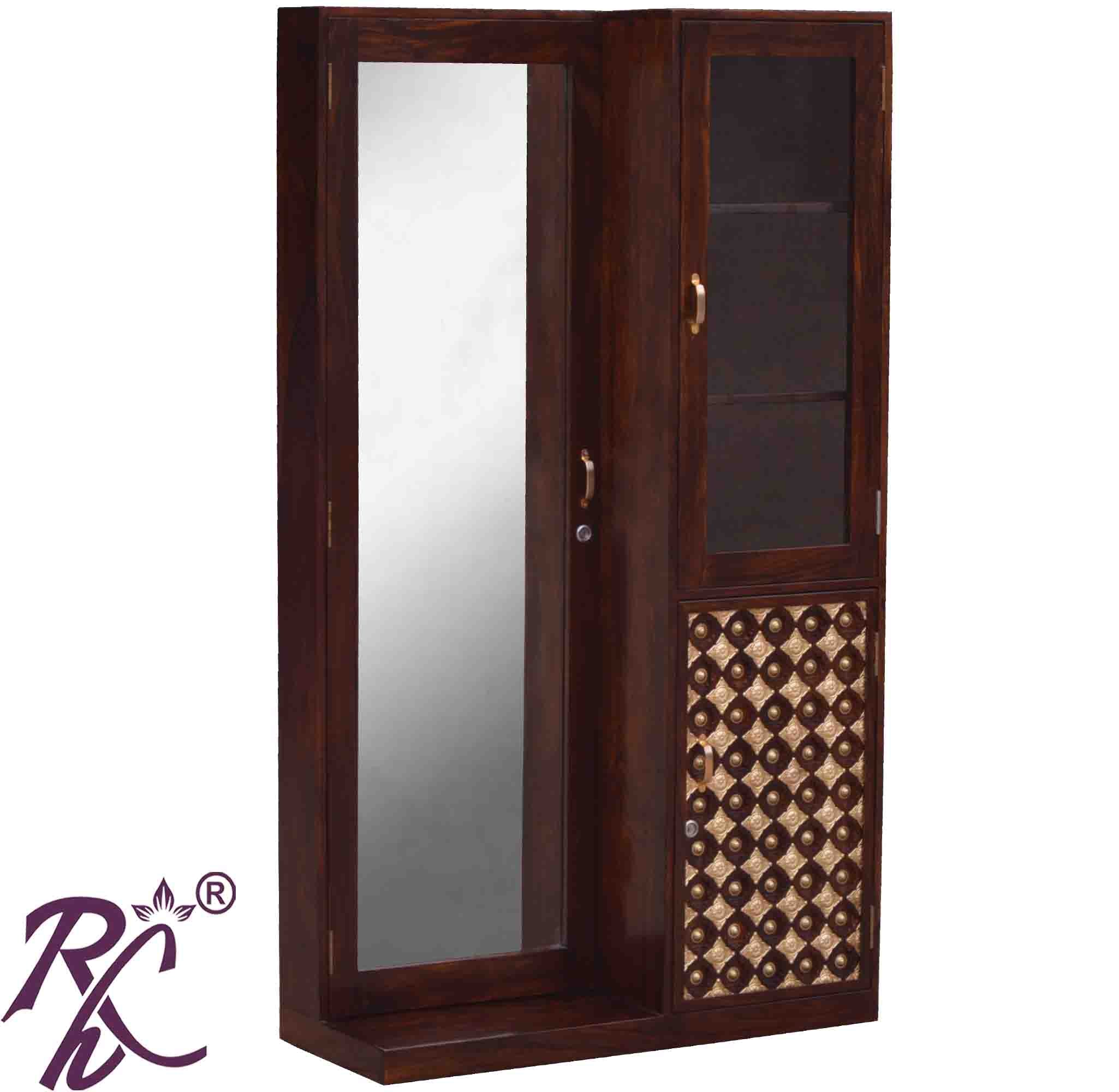 Solid Wood Dressing Brass Bakhra Design Almirah With Stool