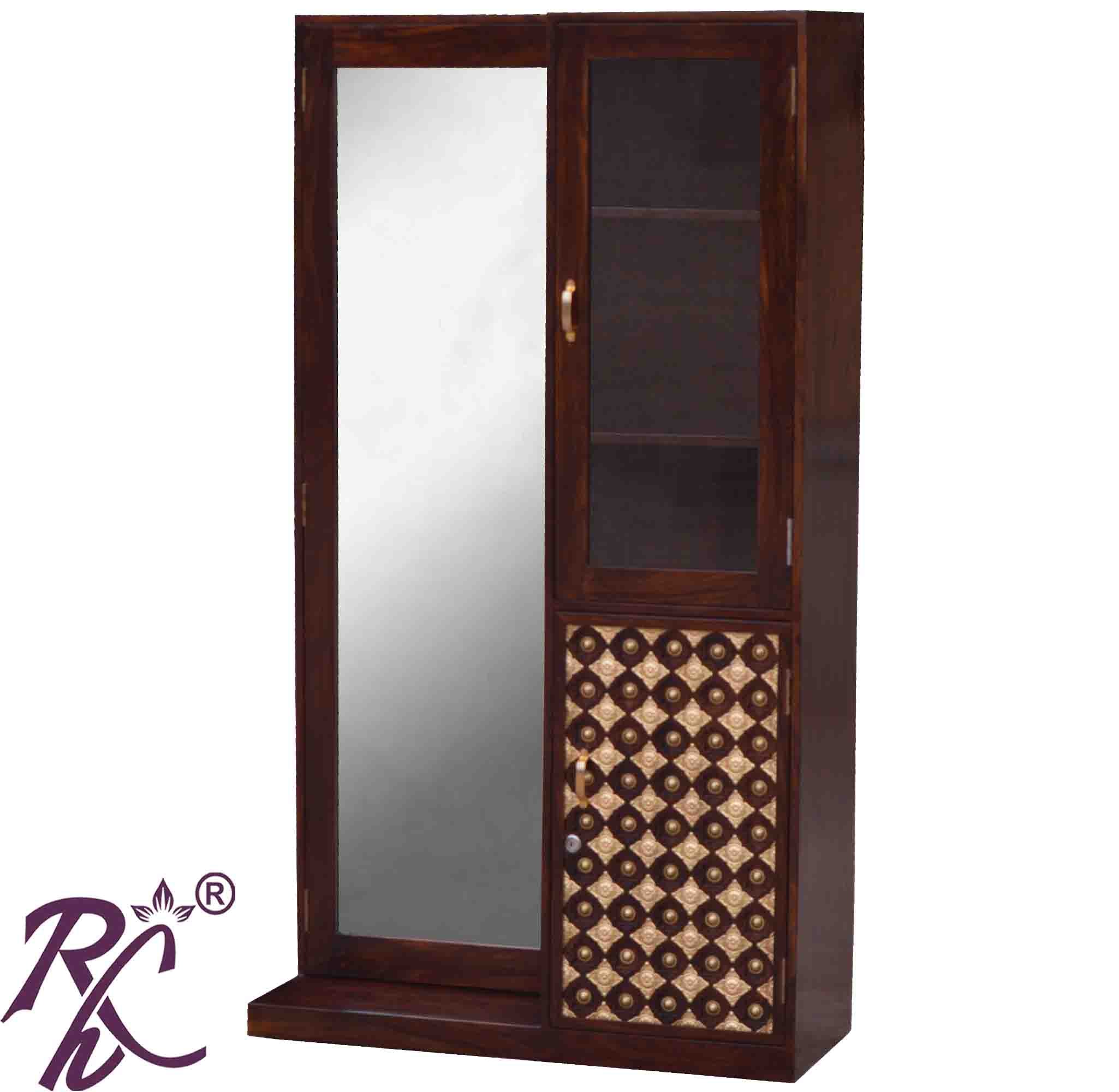 Solid Wood Dressing Brass Bakhra Design Almirah With Stool