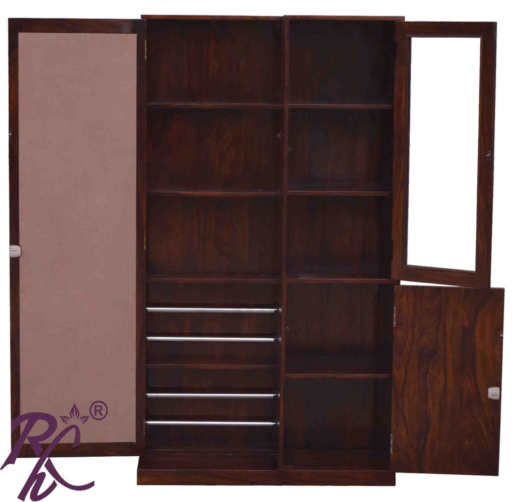 Solid Wood Dressing Brass Bakhra Design Almirah With Stool