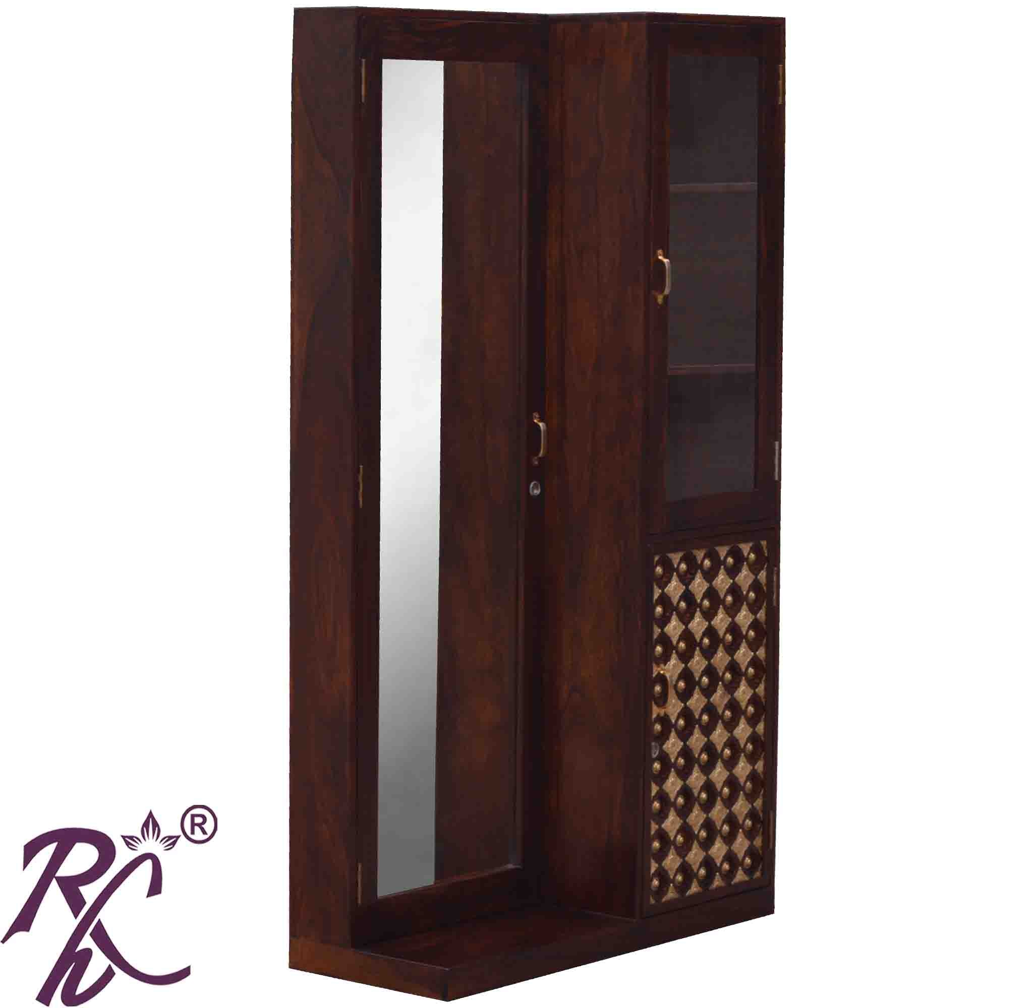 Solid Wood Dressing Brass Bakhra Design Almirah With Stool