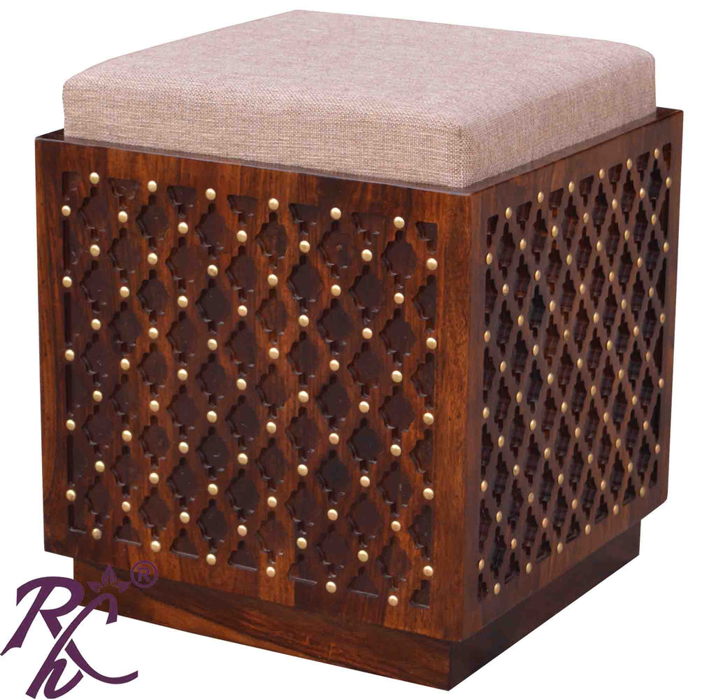 Solid Wood Jiksa Jali Design Dressing Stool