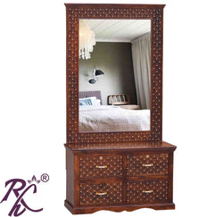 Solid Wood Jiksa Jali Design 4 Drawer Dresser With Stool