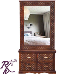 Solid Wood Jiksa Jali Design 4 Drawer Dresser With Stool