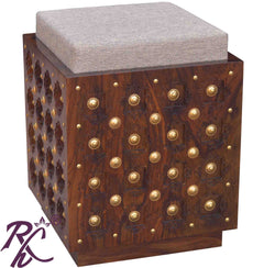 Solid Wooden Wood Bakhra Design Dressing Stool