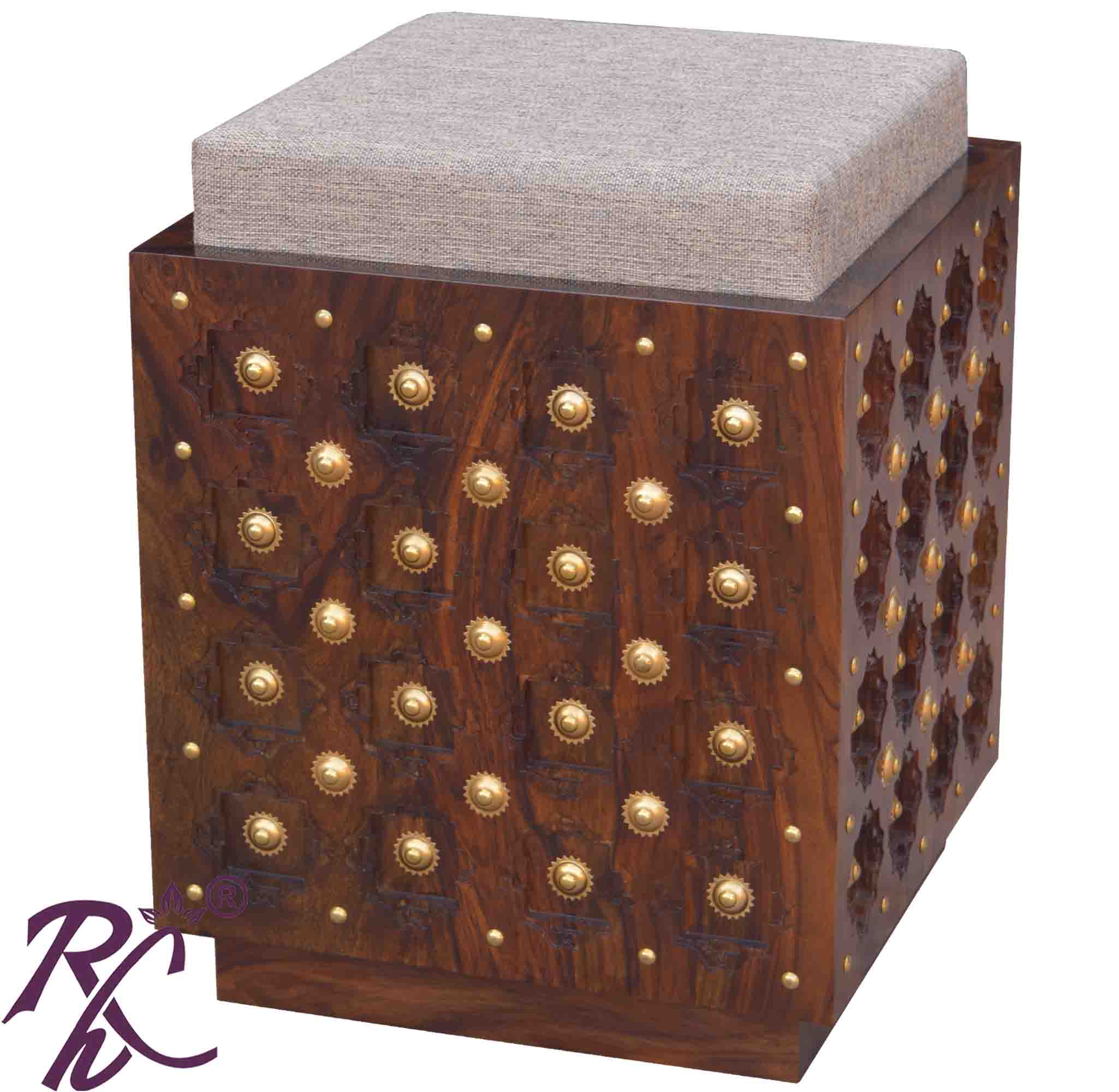 Solid Wooden Wood Bakhra Design Dressing Stool