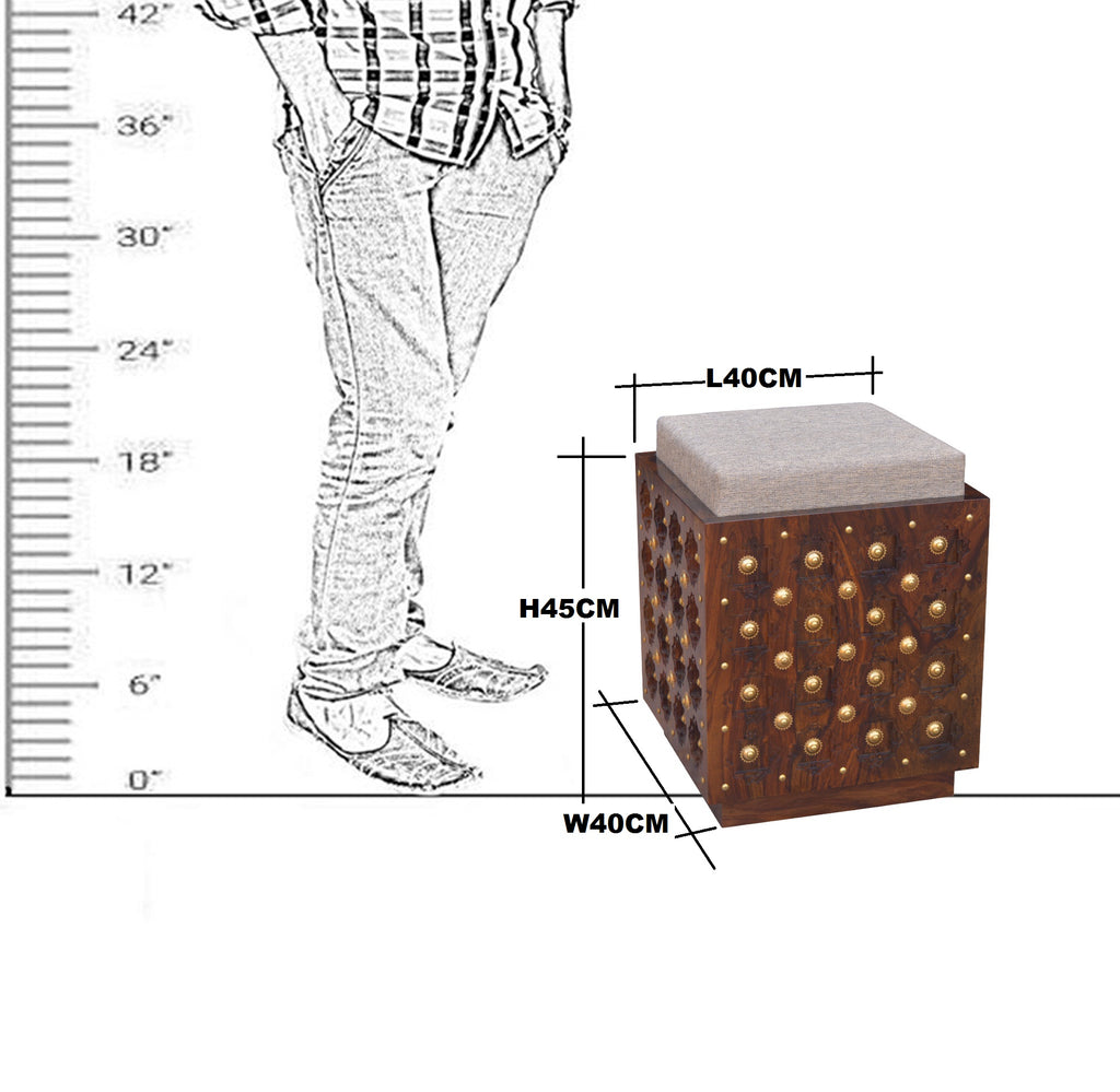 Solid Wooden Wood Bakhra Design Dressing Stool