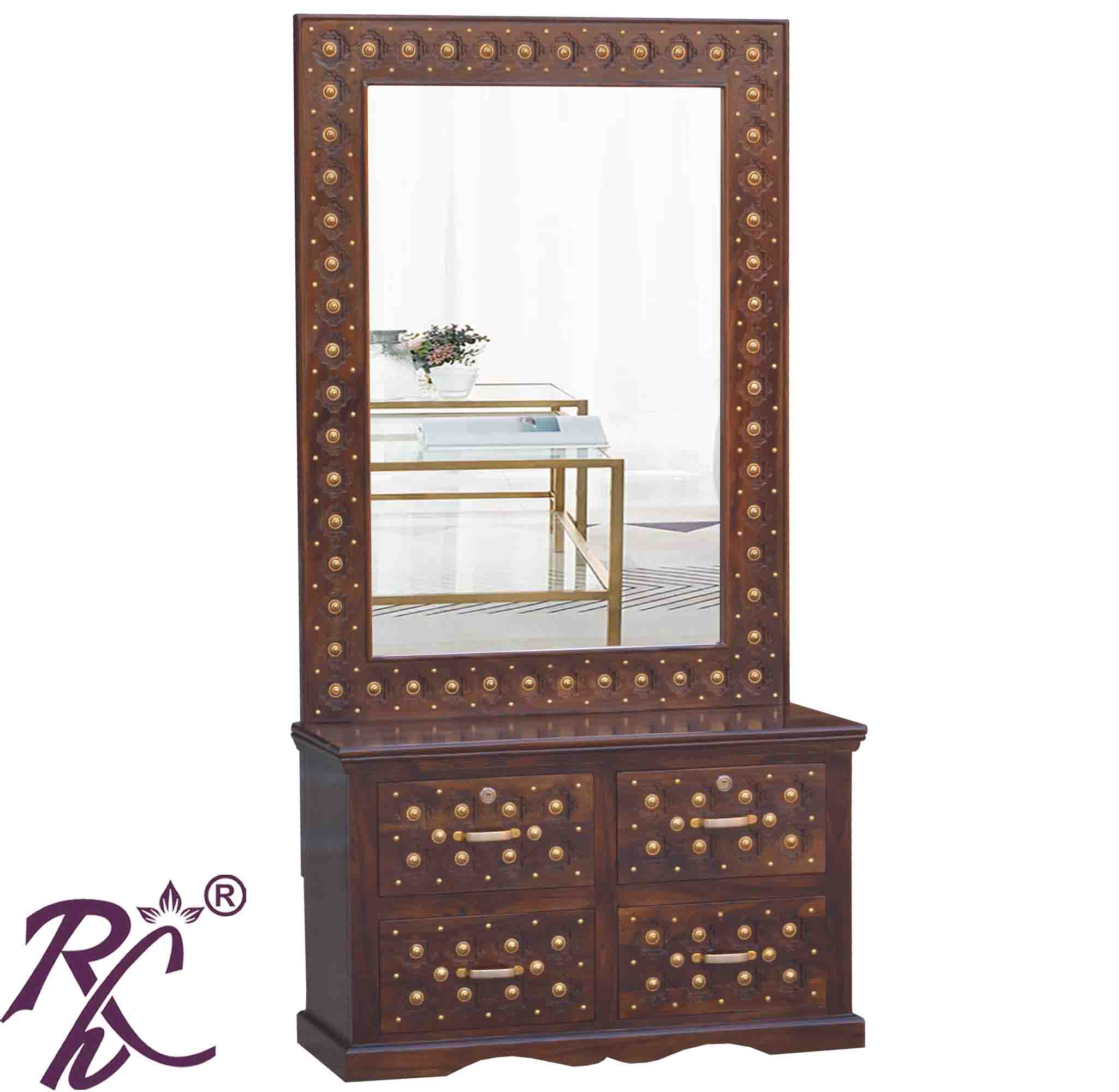 Solid Wood Brass Work 4 Drawer Dresser