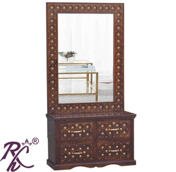 Solid Wood Brass Work 4 Drawer Dresser