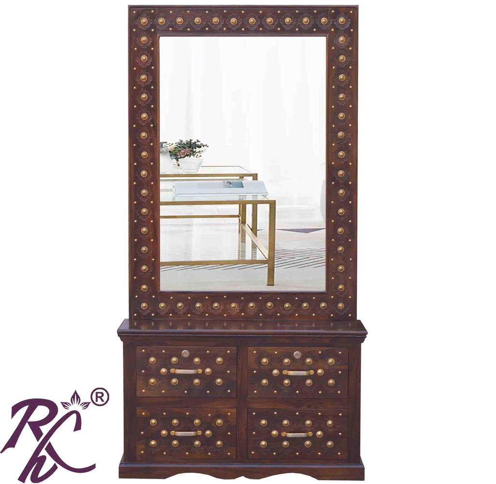 Solid Wood Brass Work 4 Drawer Dresser