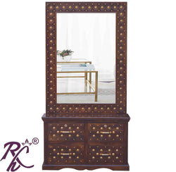 Solid Wood Brass Work 4 Drawer Dresser